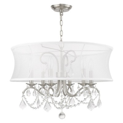 Elegance and Glamour 24" Brushed Nickel Crystal Chandelier with Silk Shimmer Shade