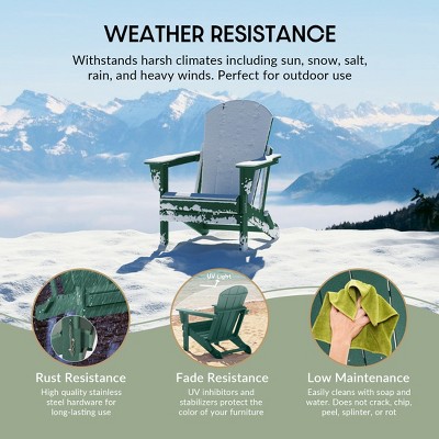 Dark Green HDPE Folding Adirondack Chair Set of 4