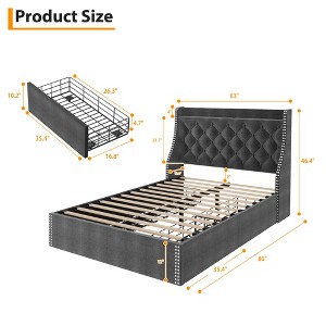 Full Size Bed Frame with Headboard,Button Tufted Storage Bed,Drawer Velvet Upholstered Platform Bed frame with Charging Station,No Box Spring Needed - 1 of 4