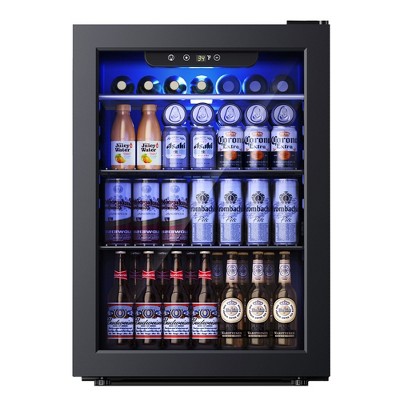 Simzlife 100 Can Glass Door Beverage Refrigerator Cooler- 2.7 cu.ft Mini Fridge with Adjustable Shelves Blue LED