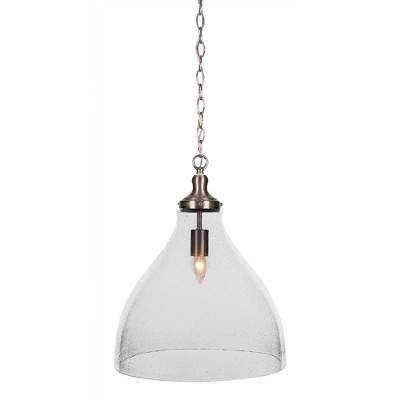 Toltec Lighting Juno 1 - Light Pendant in  Brushed Nickel with 16" Clear Bubble Shade