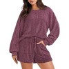 WhizMax Pajama Set for Women Knit Lounge Sets Long Sleeve Top and Shorts Matching Loungewear - 3 of 4