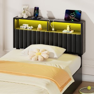 Greenstell Upholstered Headboard for Bed Frame,  with Charging Station & LED Light, Height Adjustable, Gray - 1 of 4