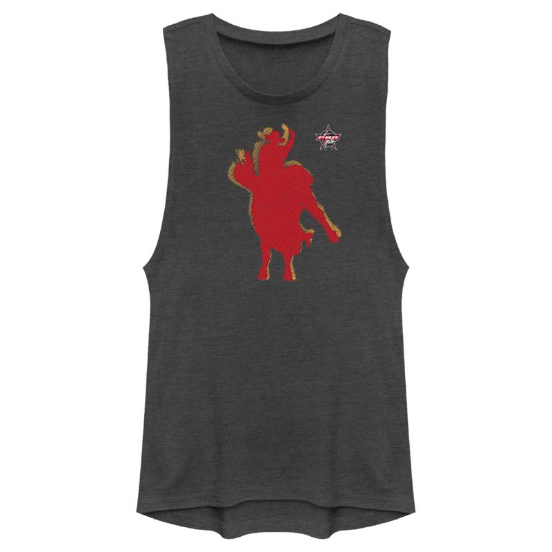 Juniors Womens Professional Bull Riders Red Cowboy Silhouette Festival Muscle Tee, 1 of 5