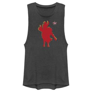 Juniors Womens Professional Bull Riders Red Cowboy Silhouette Festival Muscle Tee