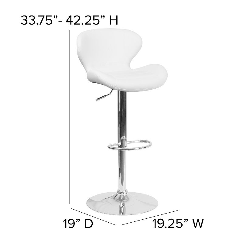 Emma and Oliver 2 Pack Contemporary Vinyl Adjustable Height Barstool with Curved Back and Chrome Base, 5 of 12