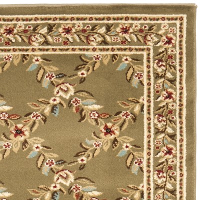 Elegant Green Floral Border 2'3" x 12' Synthetic Runner Rug