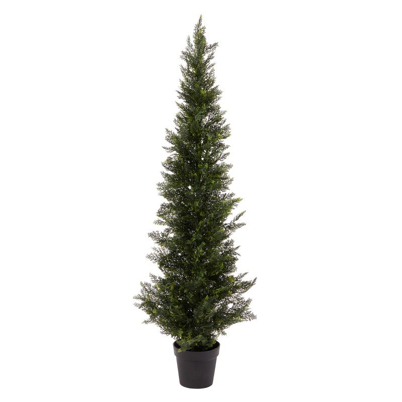 Nature Spring 5-Foot-Tall Artificial Cedar Topiary Trees - Potted Indoor or Outdoor, UV Protection Plastic Tree in Pot for Home or Office, 1 of 8