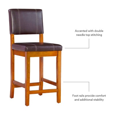 Milano 24" Medium Walnut and Dark Brown Faux Leather Counter Stool
