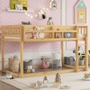 JANSNO Low Twin over Twin Floor Bunk Bed with Ladder, Solid Wood for Kids & Juniors - 3 of 4