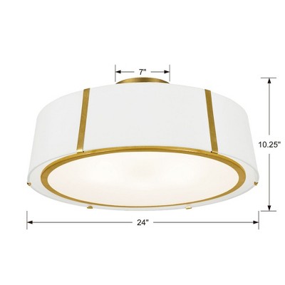 Elegant Antique Gold Drum Chandelier with Dual White Silk Shade