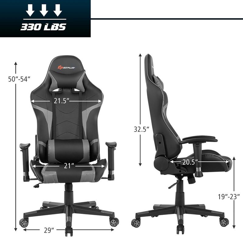 Costway Massage Gaming Chair Reclining Swivel Racing Office Chair w/Lumbar Support, 3 of 14