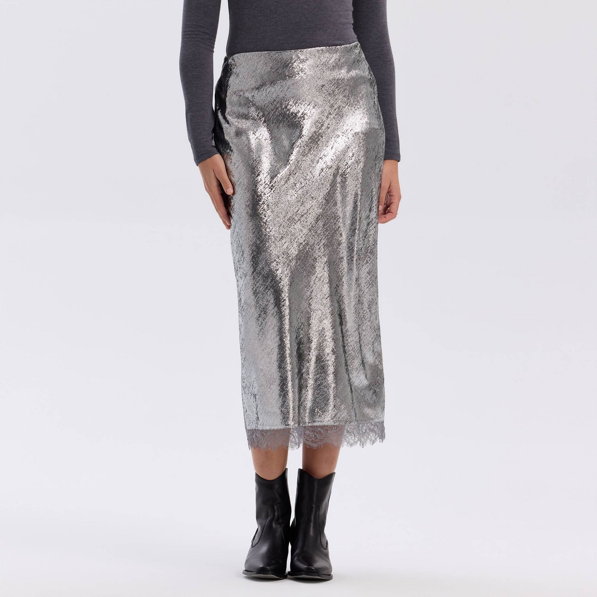 Women's Metallic Woven Midi Skirt - A New Day™