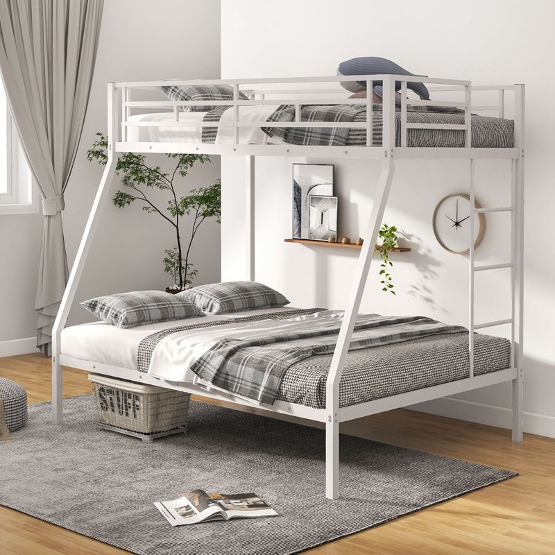 Costway Twin Over Full Bunk Bed w/Metal Frame and Ladder Space-Saving Design White\Black, 2 of 11