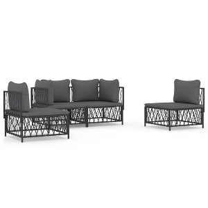 vidaXL Patio Furniture Set - 4-Piece Anthracite Steel Loveseat with Cushions - Outdoor Garden Lounge Chair Set - 1 of 4