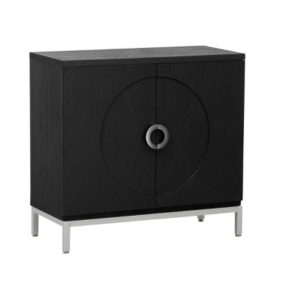 GlasFlength Decorative Storage Cabinets Minimalist Storage Cabinet with Solid Wood Veneer and Metal Legs for Living Room, Black, 34"*15.5"*31.9"