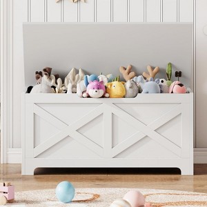 39.4" Storage Chest,Wooden Storage Bench with Safety Hinges,Modern Style Lift-Top Toy Chest with Safety Hinge for Entryway - 1 of 4