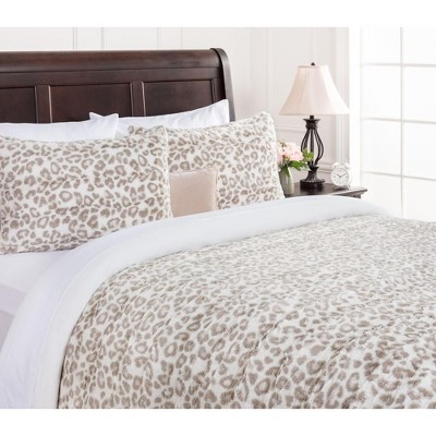 Twin Leopard Print Faux Fur Flannel Duvet Cover Set