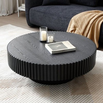 CENGHU Nesting Round Wood Coffee Table, Modern Handcraft Drum Side Table with Sturdy Pedestal, End Table, Nightstand for Living Room, Bedroom