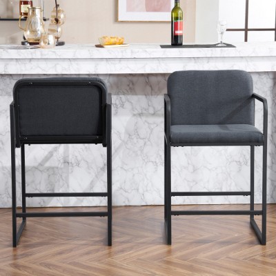 Dark Grey Two Piece Set Modern Upholstered Bar Tall Bar Stool Upholstered Seat