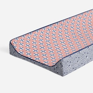 Bacati - Olivia Printed Dot/Cross Coral/Navy Quilted Changing Pad Cover - 1 of 4