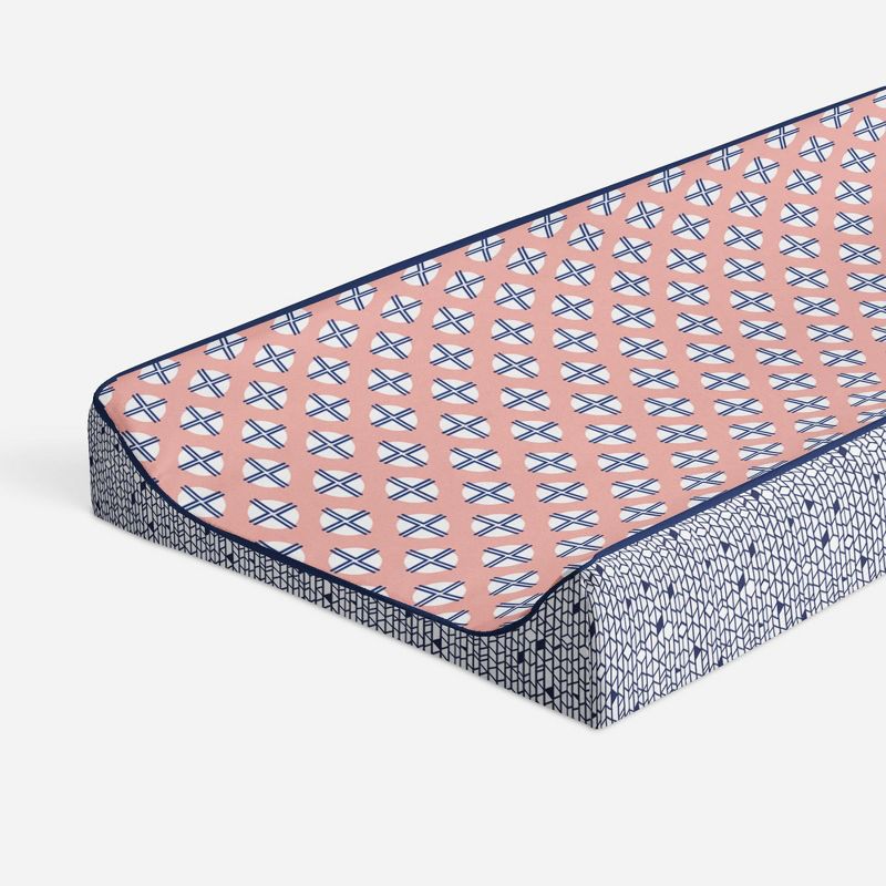 Bacati - Olivia Printed Dot/Cross Coral/Navy Quilted Changing Pad Cover, 1 of 10