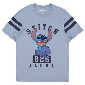 Ladies Lilo and Stitch Shirt - Ladies Classic Lilo and Stitch - Disney Lilo and Stitch Varsity Stripe Sleeve Athletic Tee - 1 of 4