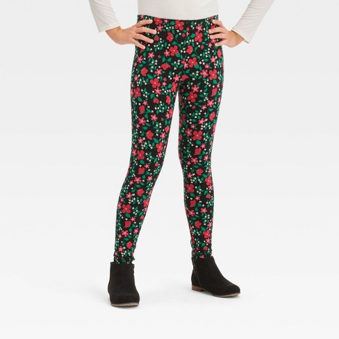 Girls' Holiday 'floral' Leggings - Cat & Jack™ Black S Slim : Target