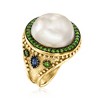 Ross-Simons 15mm Cultured Mabe Pearl and .80 ct. t.w. Chrome Diopside Ring With .30 ct. t.w. Sapphires in 18kt Yellow Gold Over Sterling - 3 of 4