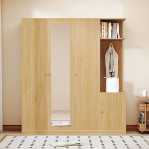4-Door Wardrobe with Shelves, Drawers, and Full-Length Mirror, Gray - 1 of 4