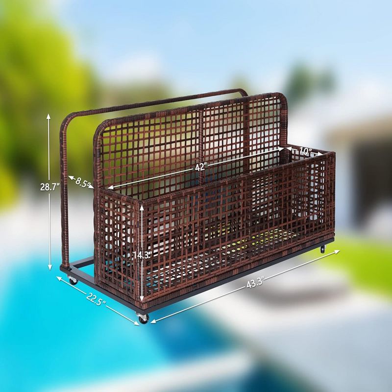 Whizmax Poolside Float Storage, Patio Poolside Float Storage Basket, PE Rattan Outdoor Pool Caddy with Rolling Wheels for Floaties, Patio, Pool, 3 of 9
