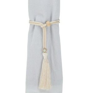 Unique Bargains Curtain Tiebacks Faux Diamond Tassel Cotton Linen Beige 2 Pcs - 1 of 3