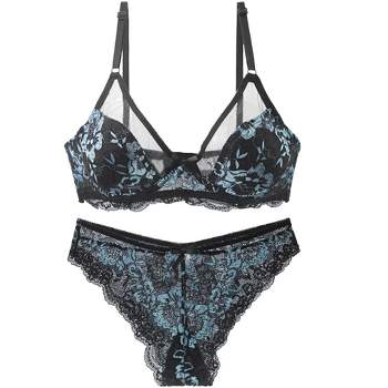 Allegra K Women's Push Up Adjustable Straps Padded Floral Lace
