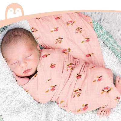 Momcozy Baby Blankets for Girls Boys, Large & Soft Baby Swaddle Blanket, Breathable Bamboo Muslin Swaddle Blankets, New Born Essentials for Baby, Floral Pattern, 4 Pack
