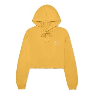 Dalix Smile Face Embroidered Fleece Cropped Hoodie Cold Fall Winter Women - 1 of 4