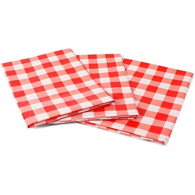 Blue Panda 3-Pack Red and White Checked Plaid Plastic Tablecloths Gingham Disposable Table Covers, 54x108"