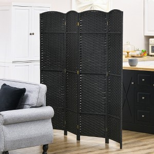 MAYEERTY 4 Panel Folding Privacy Folding Screen 5.6' Tall Freestanding Partiton for Home Office Black - 1 of 4