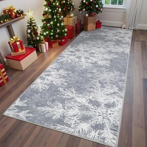 Christmas Snowflakes Printed Area Rug Washable Non Slip,Soft Indoor Carpets,Low Pile Xmas Decoration Rugs - 1 of 4