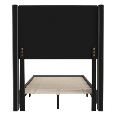 Twin Wood Frame Bed with Tufted Linen Upholstered Headboard