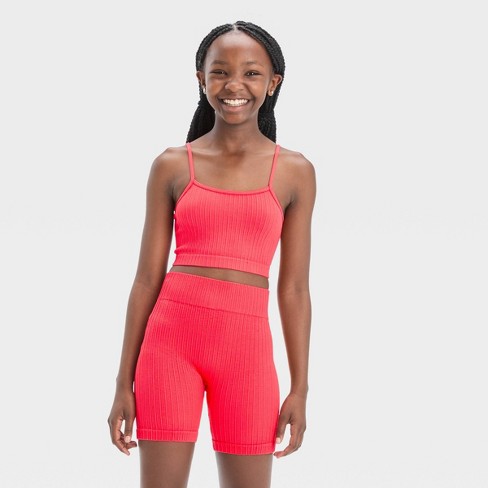 Girls' Seamless Cropped Cami Bralette - Art Class™ Coral Red S : Target