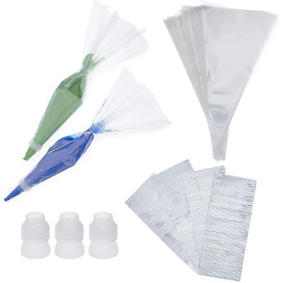 Okuna Outpost 200 Pack Piping Icing Bags Disposable With Couplers and Twist Ties for Frosting Cake Cupcake Decorating, 12 in
