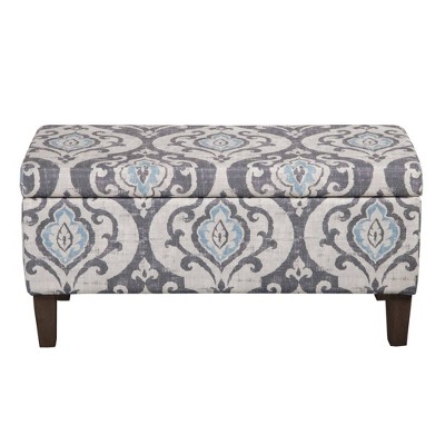 Drake Slate Blue Large Rectangle Storage Bench with Wood Legs