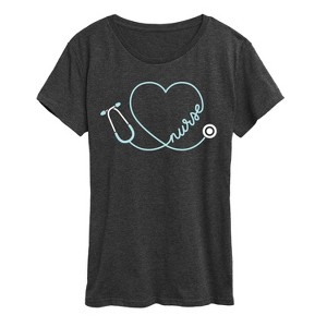 Women's - Instant Message - Nurse Heart Stethoscope Short Sleeve Graphic T-Shirt - 1 of 4