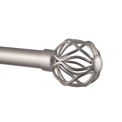 Matte Silver Adjustable Curtain Rod with Wavy Finials