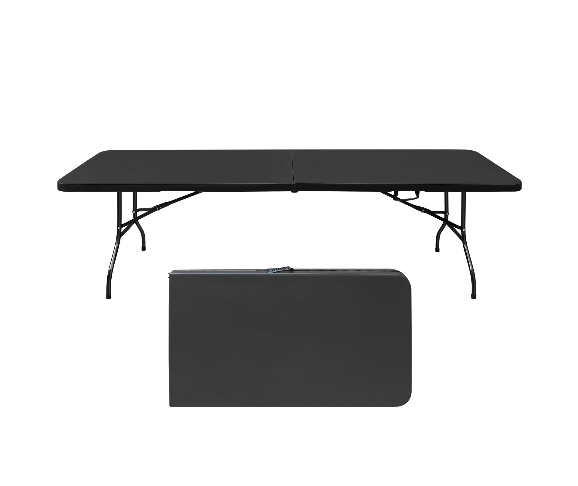 Gulches Black 8ft Portable Folding Table, Heavy-Duty Plastic Indoor Outdoor Table, High Load-Bearing for Camping Parties