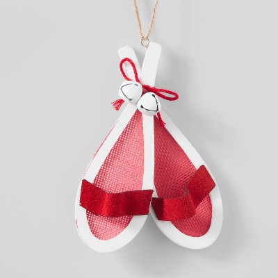 Wood Snowshoes with White Bell & Red Bow Christmas Tree Ornament - Wondershop™