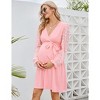 Womens Maternity Long Sleeve Swiss Dot Wrap Dress Casual V Neck Fall Nursing Midi Dress Baby Shower Photoshoot Belt - 3 of 4