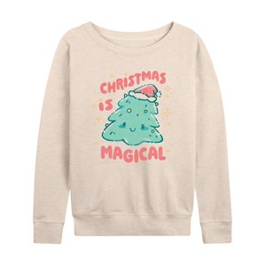 Women's - Instant Message - Christmas Is Magical Lightweight French Terry Wide Neck Long Sleeve Shirt - 1 of 4
