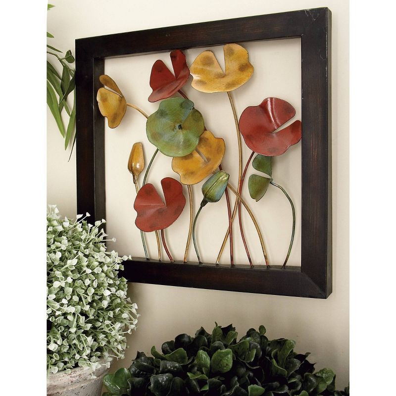 Metal Floral Wall Decor with Black Frame Set of 4 - Olivia &#38; May, 3 of 7