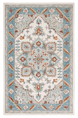 Ivory and Blue Hand-Tufted Wool Rectangular Area Rug